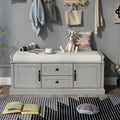 Panca contenitore imbottita Gray Wash / White / Black / Antique Navy, 2 cassetti e 2 ante, 1 persona