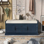 Panca contenitore imbottita Gray Wash / White / Black / Antique Navy, 2 cassetti e 2 ante, 1 persona