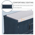 Panca contenitore imbottita Gray Wash / White / Black / Antique Navy, 2 cassetti e 2 ante, 1 persona