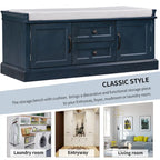Panca contenitore imbottita Gray Wash / White / Black / Antique Navy, 2 cassetti e 2 ante, 1 persona