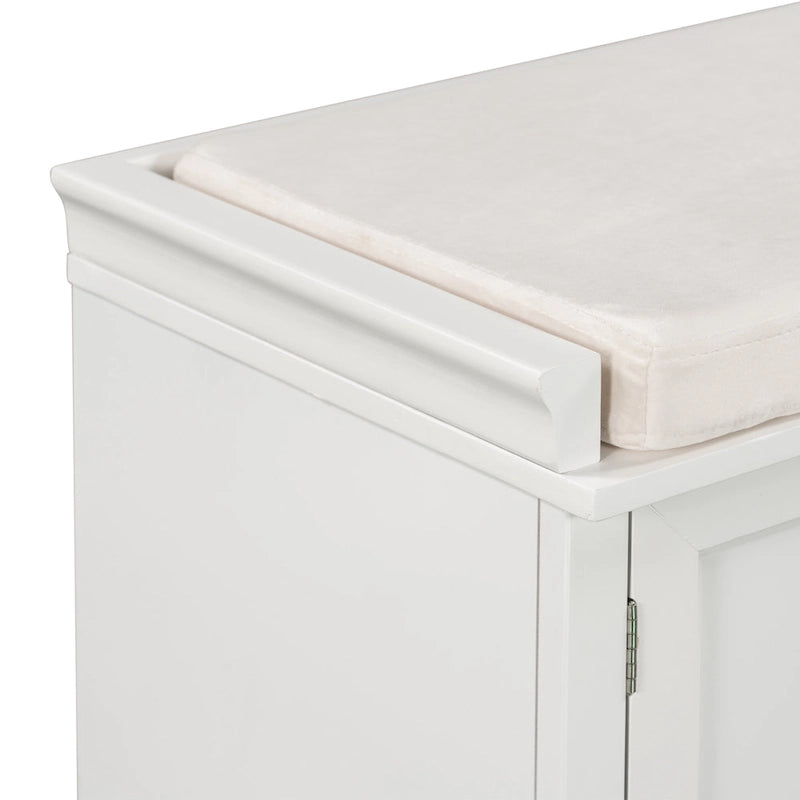 Panca contenitore imbottita Gray Wash / White / Black / Antique Navy, 2 cassetti e 2 ante, 1 persona