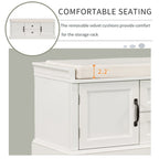 Panca contenitore imbottita Gray Wash / White / Black / Antique Navy, 2 cassetti e 2 ante, 1 persona