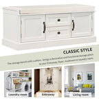 Panca contenitore imbottita Gray Wash / White / Black / Antique Navy, 2 cassetti e 2 ante, 1 persona