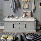 Panca contenitore imbottita Gray Wash / White / Black / Antique Navy, 2 cassetti e 2 ante, 1 persona