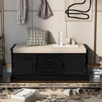 Panca contenitore imbottita Gray Wash / White / Black / Antique Navy, 2 cassetti e 2 ante, 1 persona