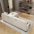 Divano 4 posti in tessuto beige con pouf mobile