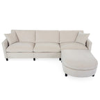 Divano 4 posti in tessuto beige con pouf mobile
