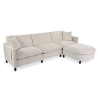 Divano 4 posti in tessuto beige con pouf mobile