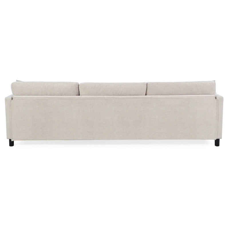 Divano 4 posti in tessuto beige con pouf mobile