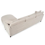 Divano 4 posti in tessuto beige con pouf mobile