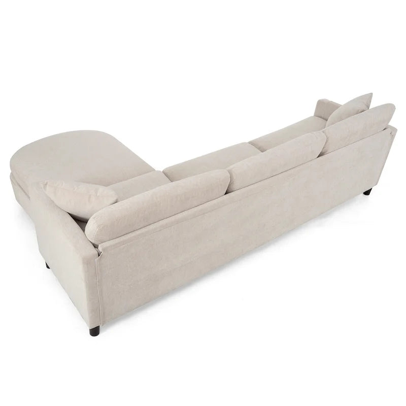 Divano 4 posti in tessuto beige con pouf mobile