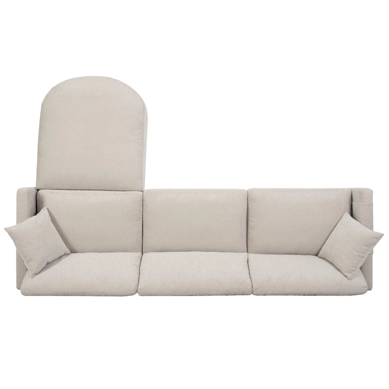 Divano 4 posti in tessuto beige con pouf mobile