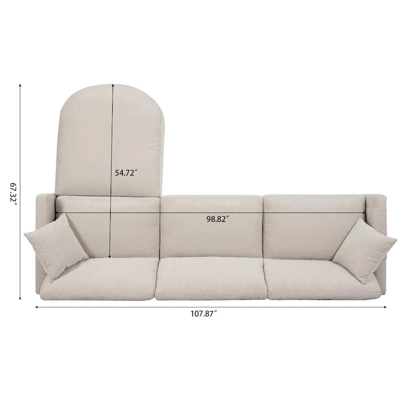 Divano 4 posti in tessuto beige con pouf mobile