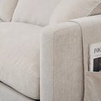 Divano 4 posti in tessuto beige con pouf mobile