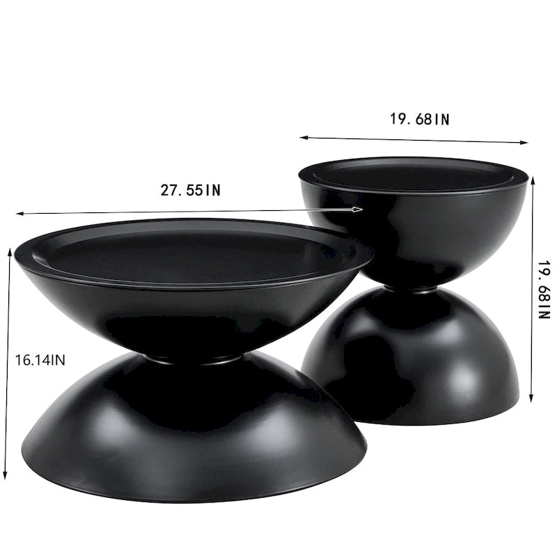 Tavolini da caffè rotondi con struttura in metallo, nero opaco/bianco latte, set da 2
