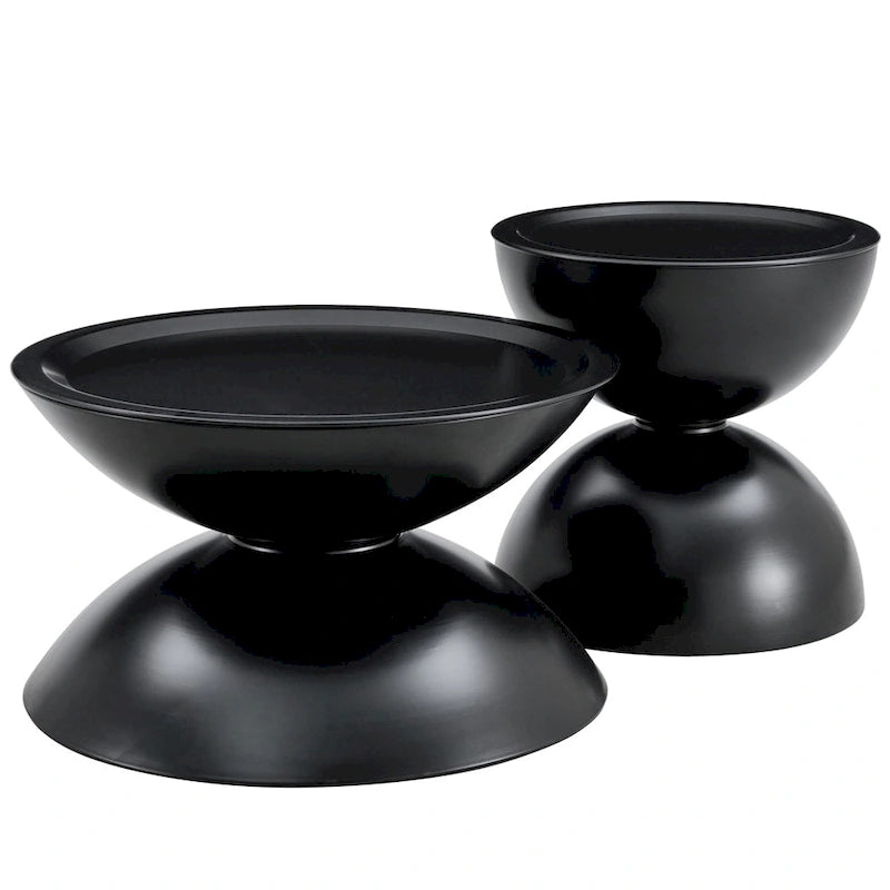 Tavolini da caffè rotondi con struttura in metallo, nero opaco/bianco latte, set da 2