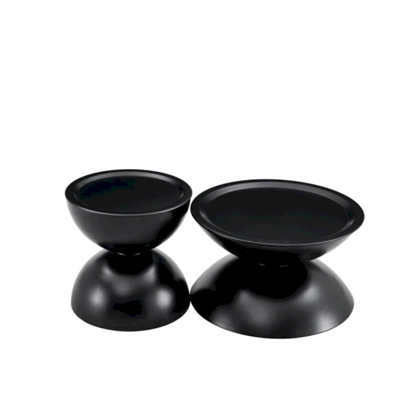 Tavolini da caffè rotondi con struttura in metallo, nero opaco/bianco latte, set da 2