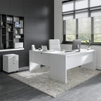 Scrivania angolare per computer Pure White con mobile portadocumenti a 3 cassetti, 72W, per 1 persona