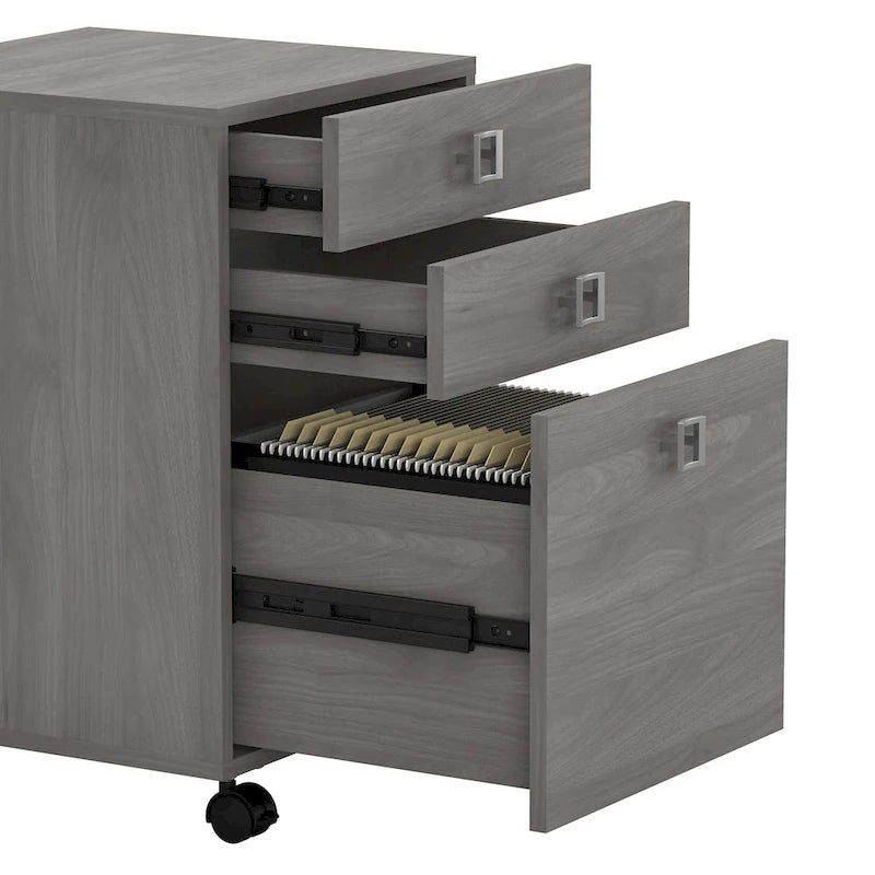 Scrivania angolare per computer Pure White con mobile portadocumenti a 3 cassetti, 72W, per 1 persona