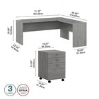 Scrivania angolare per computer Pure White con mobile portadocumenti a 3 cassetti, 72W, per 1 persona