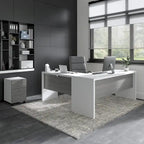 Scrivania angolare per computer Pure White con mobile portadocumenti a 3 cassetti, 72W, per 1 persona