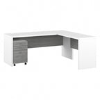 Scrivania angolare per computer Pure White con mobile portadocumenti a 3 cassetti, 72W, per 1 persona