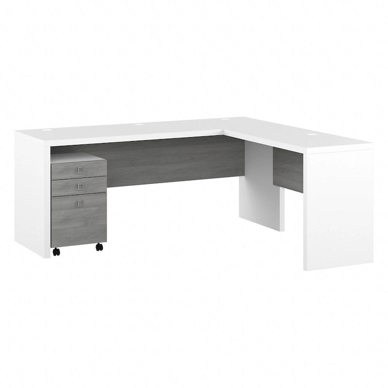 Scrivania angolare per computer Pure White con mobile portadocumenti a 3 cassetti, 72W, per 1 persona