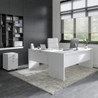 Scrivania angolare per computer Pure White con mobile portadocumenti a 3 cassetti, 72W, per 1 persona
