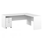 Scrivania angolare per computer Pure White con mobile portadocumenti a 3 cassetti, 72W, per 1 persona