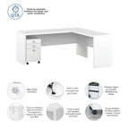 Scrivania angolare per computer Pure White con mobile portadocumenti a 3 cassetti, 72W, per 1 persona