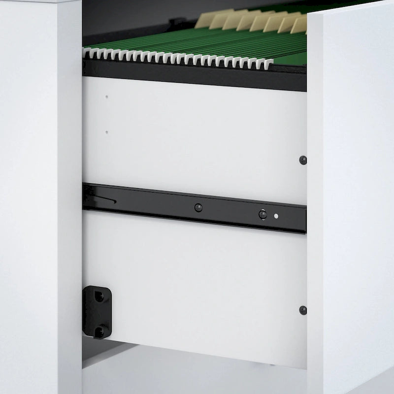 Scrivania angolare per computer Pure White con mobile portadocumenti a 3 cassetti, 72W, per 1 persona