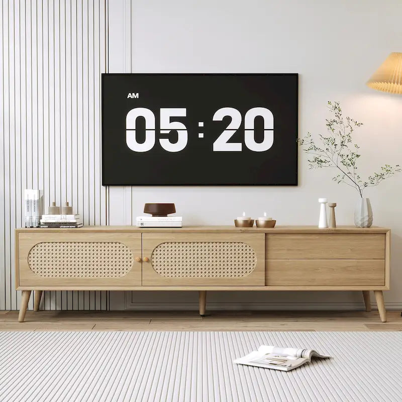 Mobile TV in rattan naturale, stile rustico, adatto a TV fino a 80 pollici