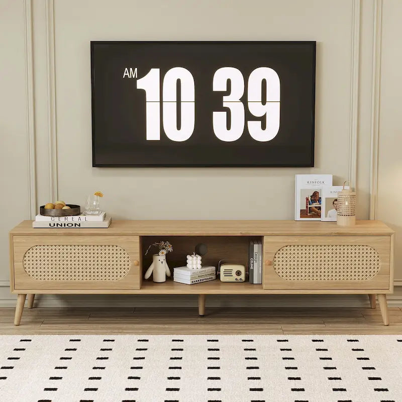 Mobile TV in rattan naturale, stile rustico, adatto a TV fino a 80 pollici