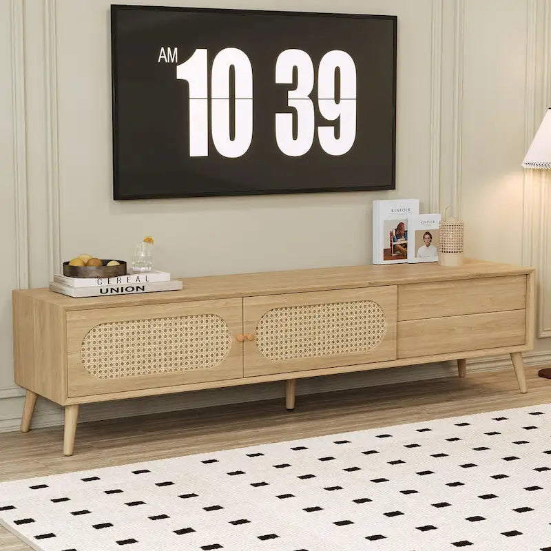 Mobile TV in rattan naturale, stile rustico, adatto a TV fino a 80 pollici