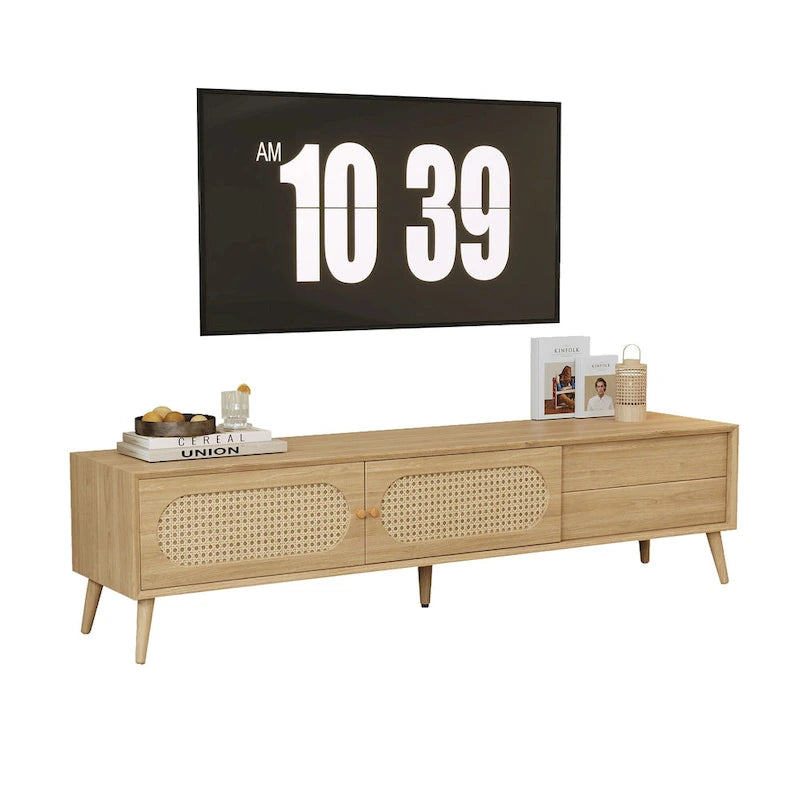 Mobile TV in rattan naturale, stile rustico, adatto a TV fino a 80 pollici
