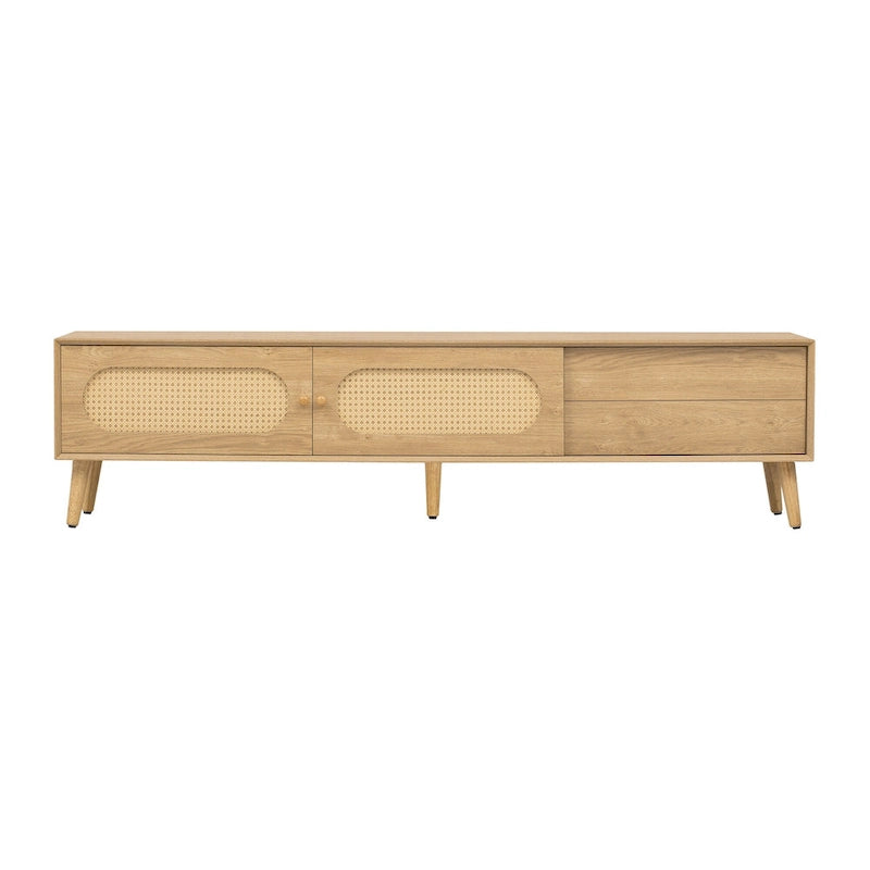 Mobile TV in rattan naturale, stile rustico, adatto a TV fino a 80 pollici