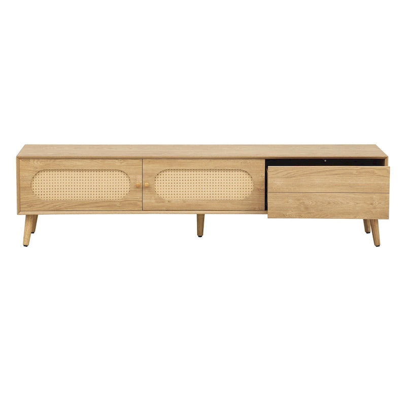 Mobile TV in rattan naturale, stile rustico, adatto a TV fino a 80 pollici