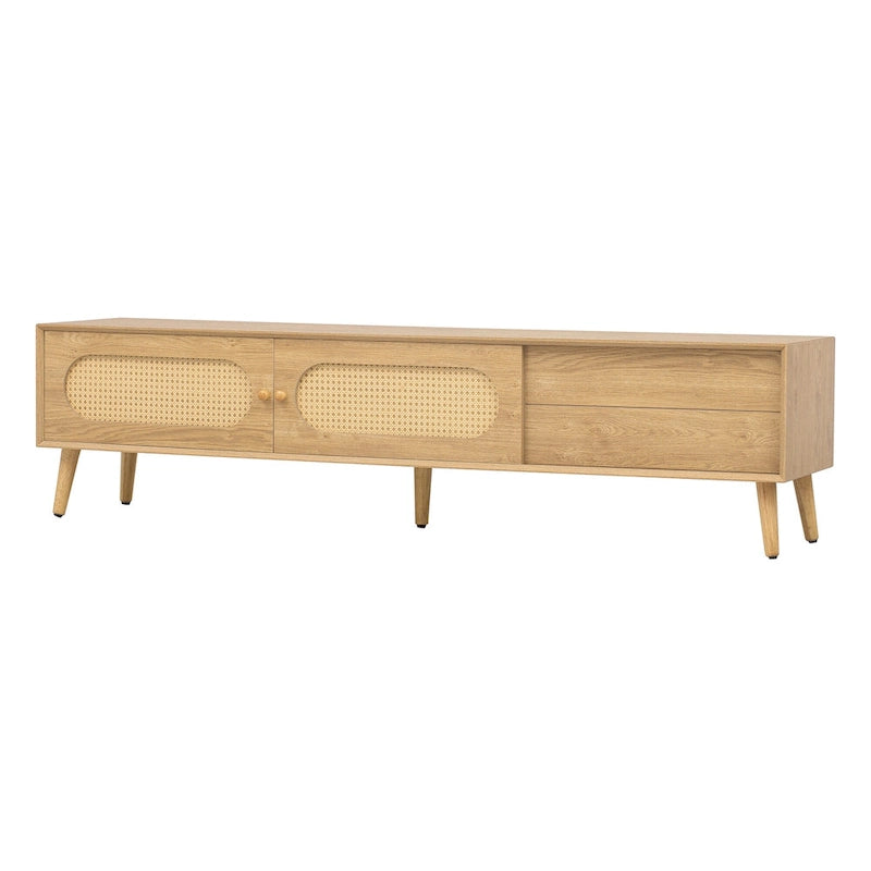 Mobile TV in rattan naturale, stile rustico, adatto a TV fino a 80 pollici