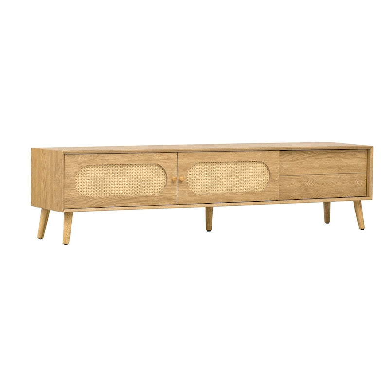 Mobile TV in rattan naturale, stile rustico, adatto a TV fino a 80 pollici