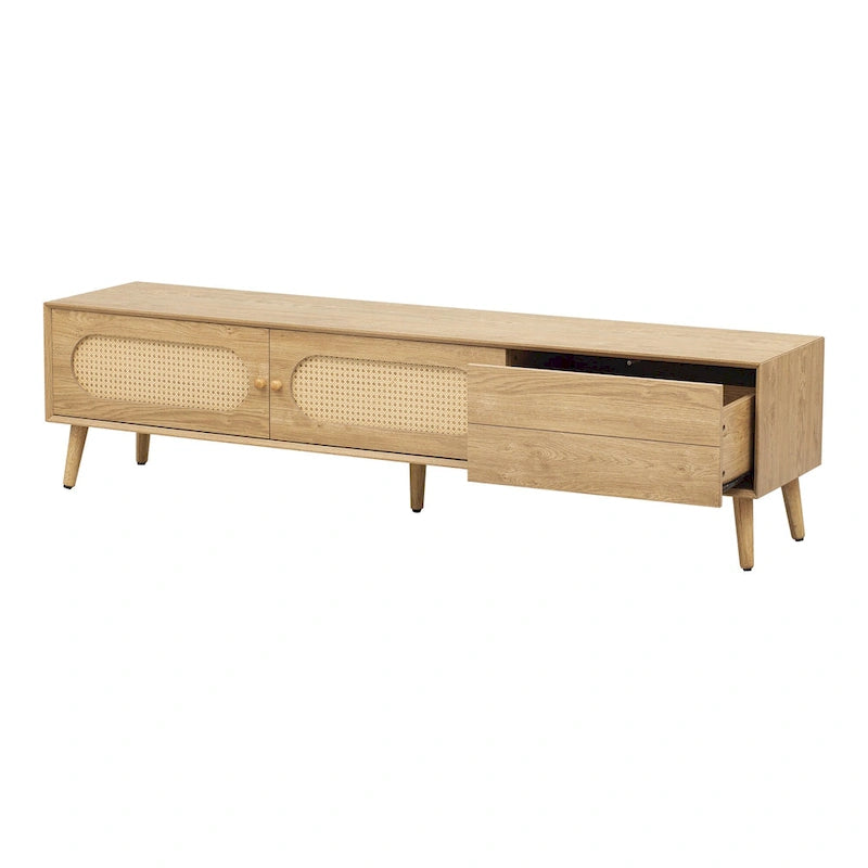 Mobile TV in rattan naturale, stile rustico, adatto a TV fino a 80 pollici