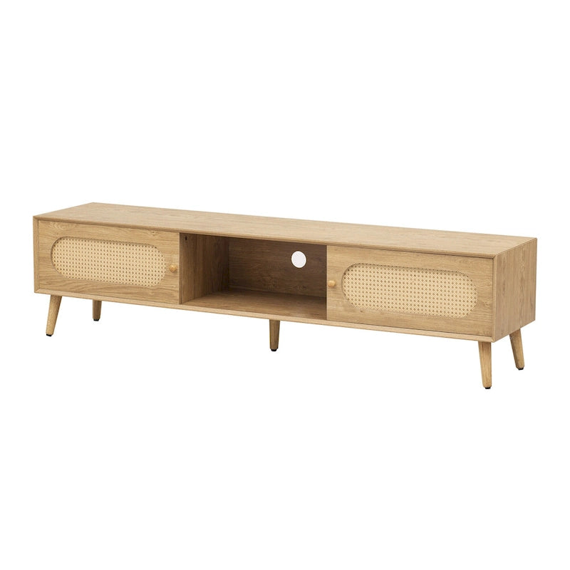 Mobile TV in rattan naturale, stile rustico, adatto a TV fino a 80 pollici