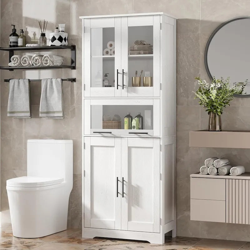 Mobile alto contenitore con ante in vetro, colore grigio/marrone/bianco, singolo