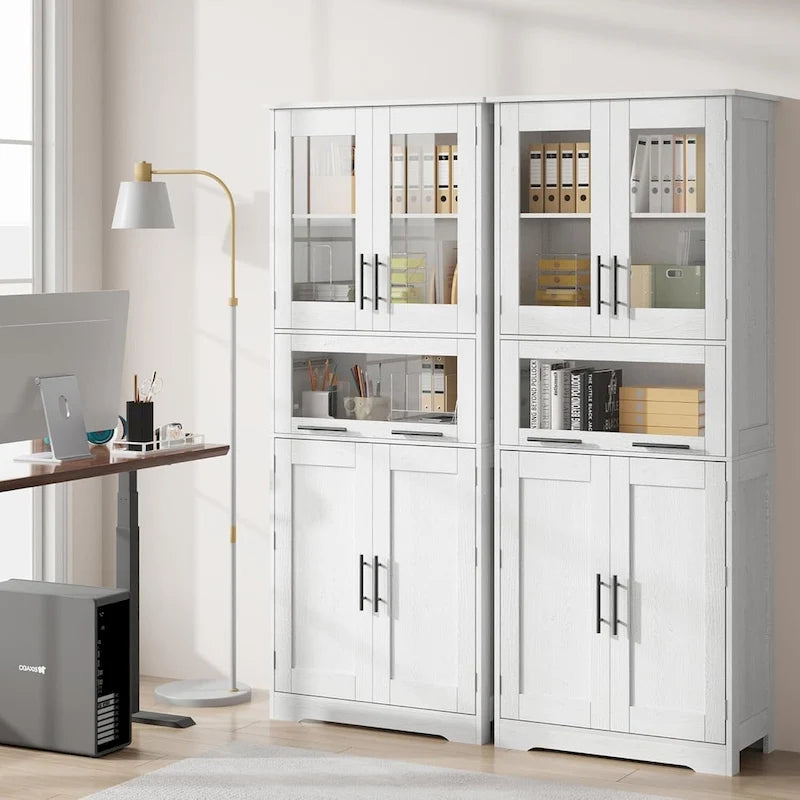 Mobile alto contenitore con ante in vetro, colore grigio/marrone/bianco, singolo