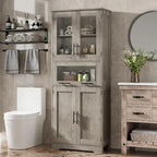 Mobile alto contenitore con ante in vetro, colore grigio/marrone/bianco, singolo
