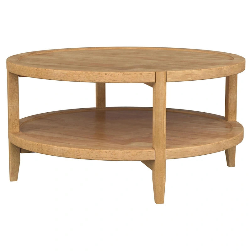 Tavolino da Caffè Rotondo, Acero Marrone, 1 Ripiano, Legno Massello, 36"