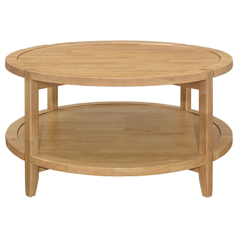 Tavolino da Caffè Rotondo, Acero Marrone, 1 Ripiano, Legno Massello, 36"