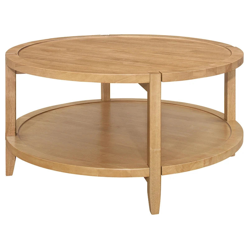 Tavolino da Caffè Rotondo, Acero Marrone, 1 Ripiano, Legno Massello, 36"