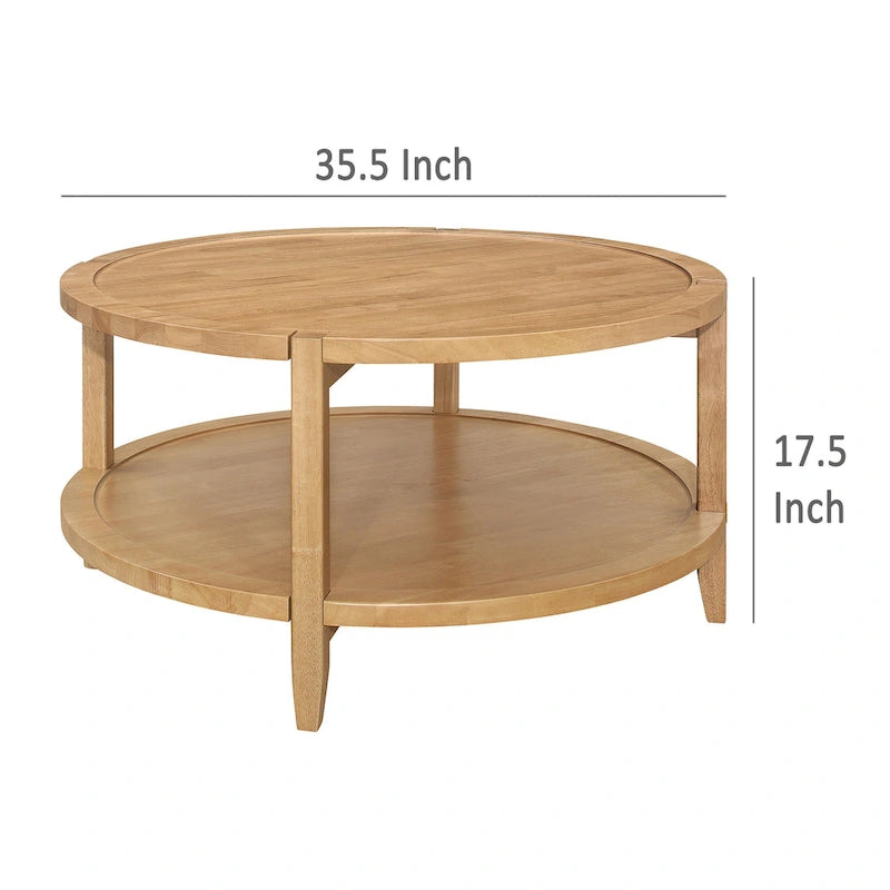 Tavolino da Caffè Rotondo, Acero Marrone, 1 Ripiano, Legno Massello, 36"