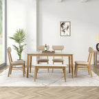 Set da pranzo da 6 pezzi, bianco crema e rovere chiaro, stile moderno, 6 posti a sedere