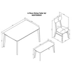 Set da pranzo da 6 pezzi, bianco crema e rovere chiaro, stile moderno, 6 posti a sedere